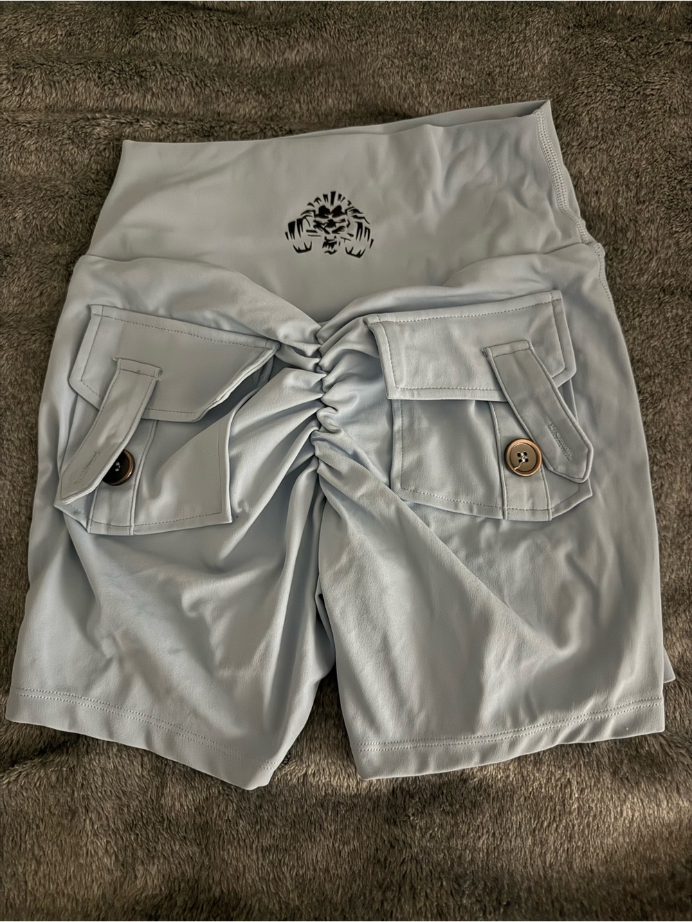High-Waist BBL SHORTS Light Blue Ruched Pocket Women’s Shorts